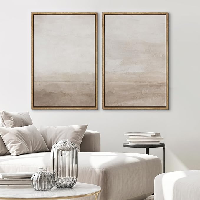 SIGNWIN Framed Canvas Print Wall Art Abstract Wave Pattern Modern Art Minimalist Neutral Decor for Living Room, Bedroom, Office - 16"x24"x2 Natural