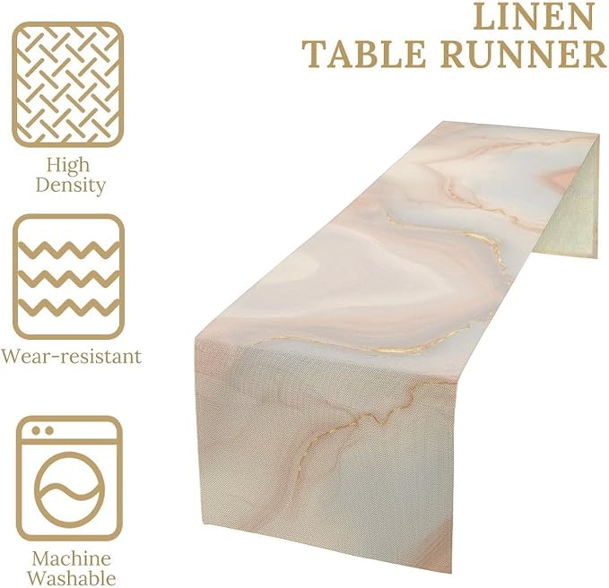 Marble Table Runner, Fantastic Soft Pink Gold Textured Art Table Runner for Kitchen Dining Cafe Party Wedding Birthday Decor, 13x70 Inch