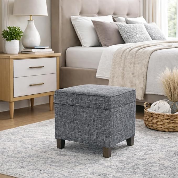 Homepop Classic Square Storage Ottoman with Lift Off Lid | Ottoman with Storage for Living Room & Bedroom, Slate Grey