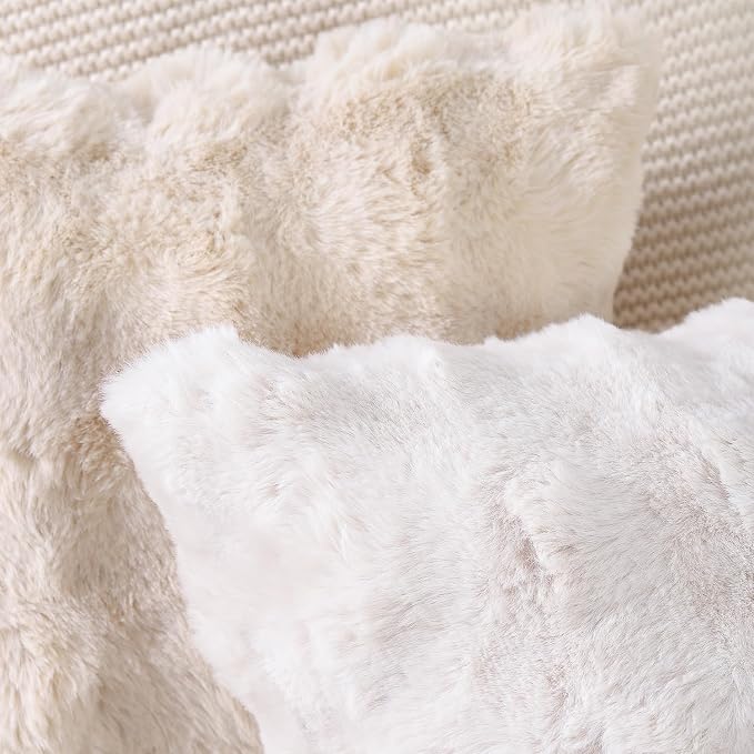 MADIZZ Pack of 2 Thick Plush Faux Wool Throw Pillow Covers Soft Boho Throw Pillows Luxurious Cushion Covers for Couch Sofa Bedroom Living Room Home Decor 12x20 Inch Cream