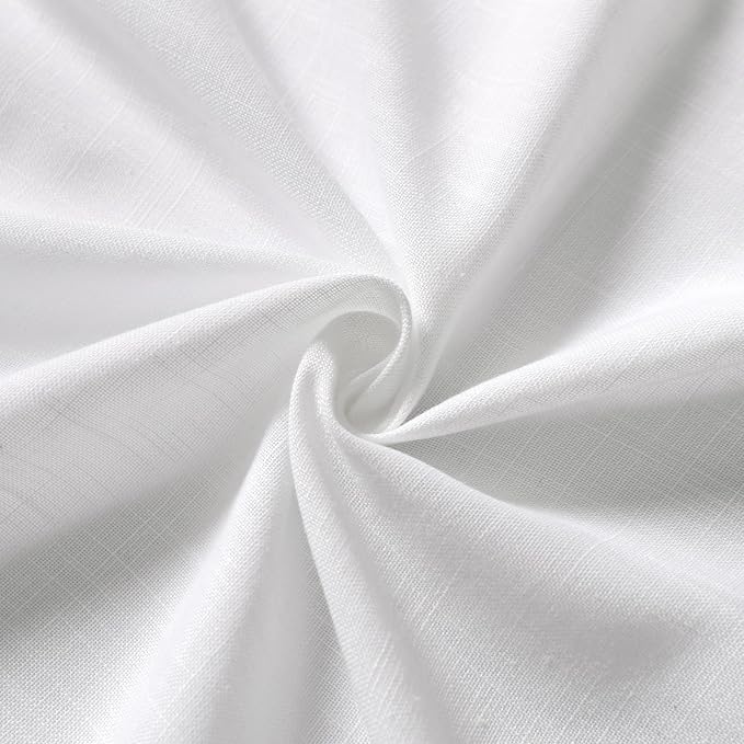 Nanspring White Cafe Curtains 48 Inch Length Set 2 Panel Back Tab Pocket Semi Sheer Short Linen White Curtain Tiers for Small Bathroom Window Basement 52x48