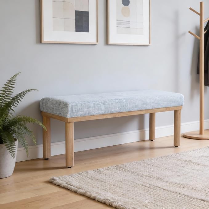 HomePop Oslo Bench - Blue Pinstripe Fabric