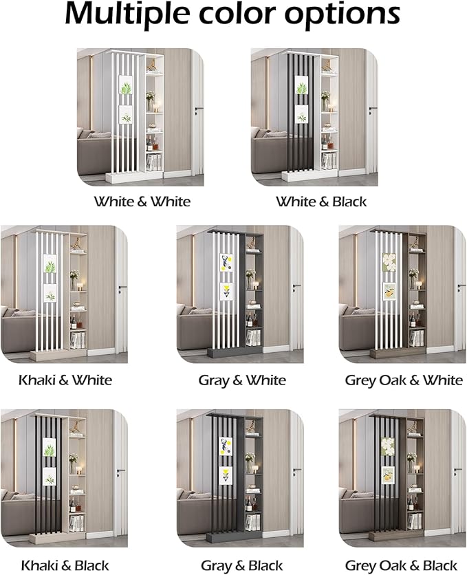 Wall Room Divider, Storage Cabinet Storage Display with Shelves, Modern Freestanding Wood Room Divider Screen, Wall Privacy Screens for Home Decorative (White,31.5" L x 9.5" W x 79.5" H)