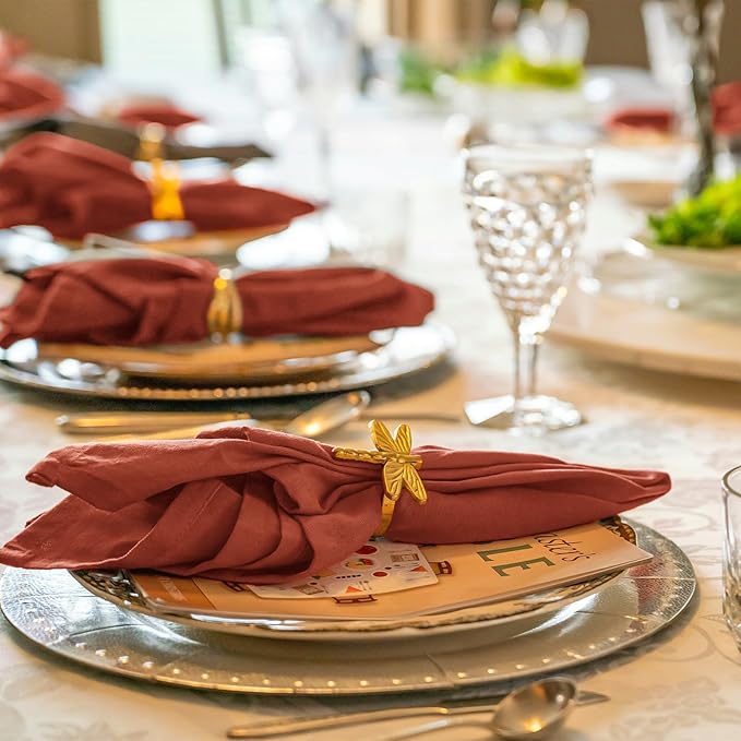 36 Pack Terracotta Napkins 16 x 16 Inch,Terracotta Linen Napkins Handmade Cotton with Fringe,Washable and Reusable Napkin,Soft Rustic Boho Fringe Napkin Cloth for Christmas,Dinners,Parties, Wedding