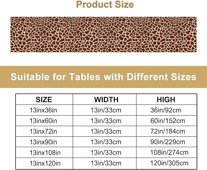 Fur Table Runner,Retro Farm Wild Animal Giraffe Pattern Table Runner for Coffee Table Dining Room Table Bedroom Party Holiday Decor 13x90inch