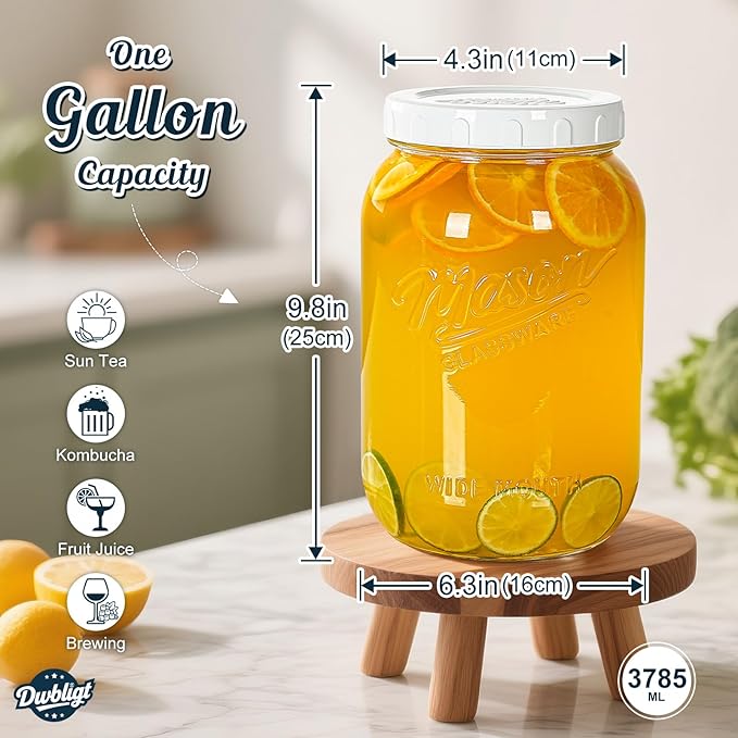 1 Gallon Glass Jar with Airtight Lid, Large Mason Jar Extra Wide Mouth for Flour Sugar Food Storage Containers with Scale Mark(1 PCS), Canning Jars for Sun Tea, Kombucha, Cookie, Pickle, Fermenting