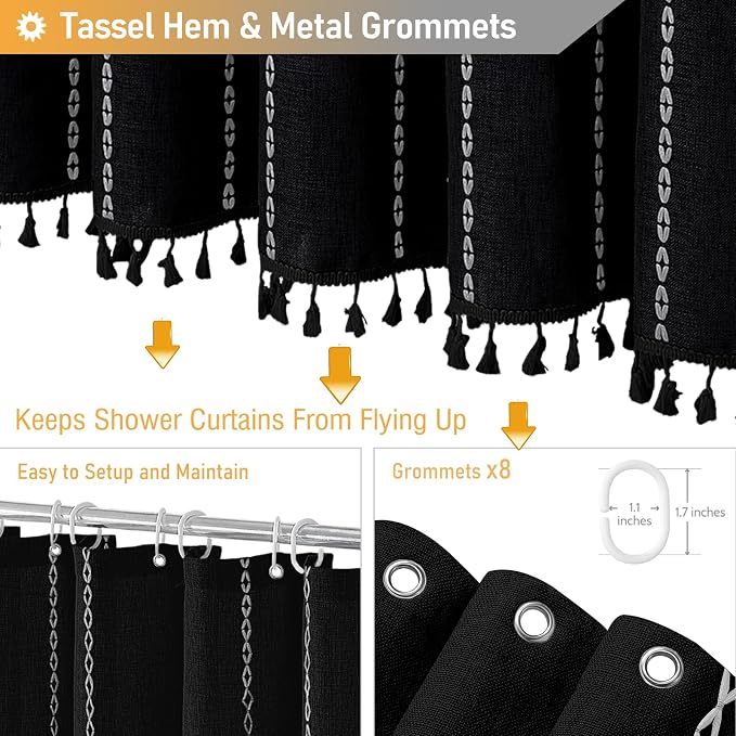 BTTN Stall Fabric Shower Curtain - 54x72 Inches Boho Linen Weighted Striped Shower Curtain Set with 10 Hooks, Narrow Rustic Modern Farmhouse Neutral Thick Shower Curtains for Bathroom， Black and White