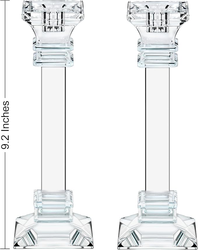 Crystal Candle Holders Set of 2-9.2" Tall Crystal Candlestick Holders - Ultra Elegant & Modern Centerpiece Home Décor