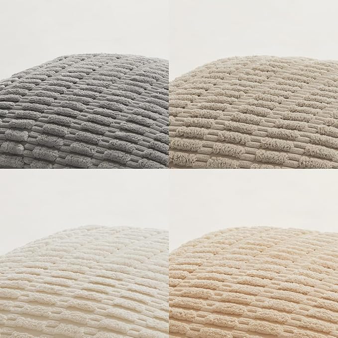 Fancy Homi 4 Packs Neutral Long Lumbar Decorative Throw Pillow Covers 12x24 Inch for Living Room Couch Bed, Boho Home Decor, Soft Striped Corduroy Rectangle Accent Beige Cushion Case 30x60 cm