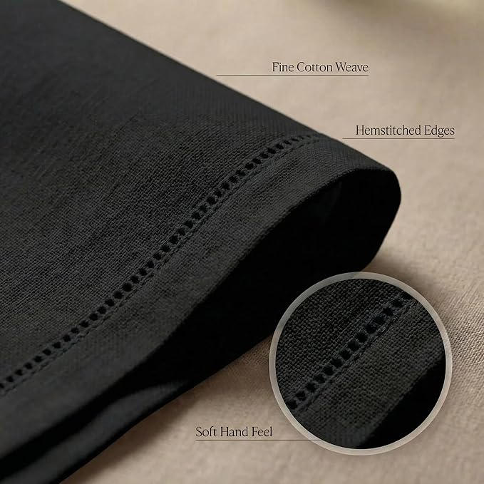Urban Villa Cloth Napkins 100% Cotton Highly Absorbent Washable Reusable Premium Dinner Napkins Ideal for Gifts for Mothers Day Hotel Farmhouse Parties - Black - Hemstitch (20" x 20", Set of 12)