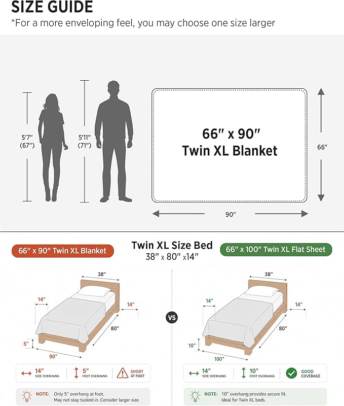Bedsure GentleSoft 100% Cotton Blanket Twin XL Size for Bed - Cooling Breathable and Lightweight, Soft Cozy Textured Herringbone Woven Summer Blanket for College Dorm, Khaki, 66x90 inches