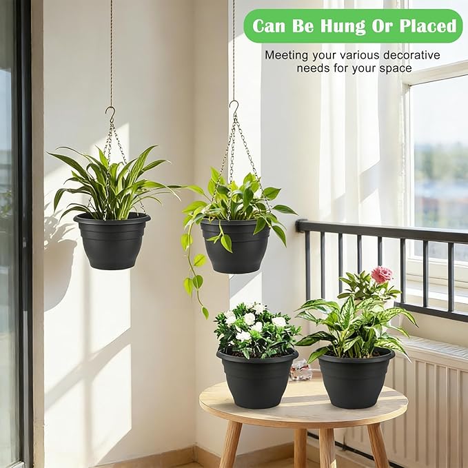 Drzewo Hanging Planters, 10 inch Hanging Plant Pot,4pcs self Watering pots for Indoor Plants with Hanger Chain & Drainage HoleHanging Planters for Indoor Outdoor Plants Patio Porch Decor