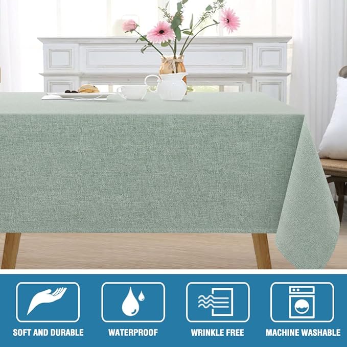 H.VERSAILTEX Linen Textured Tablecloth 60 x 120 Waterproof Decorative Table Cloth Spill-Proof Linen Look Cover for Party Table Extra Soft and Thick Fabric Wrinkle Free, Heather Sage