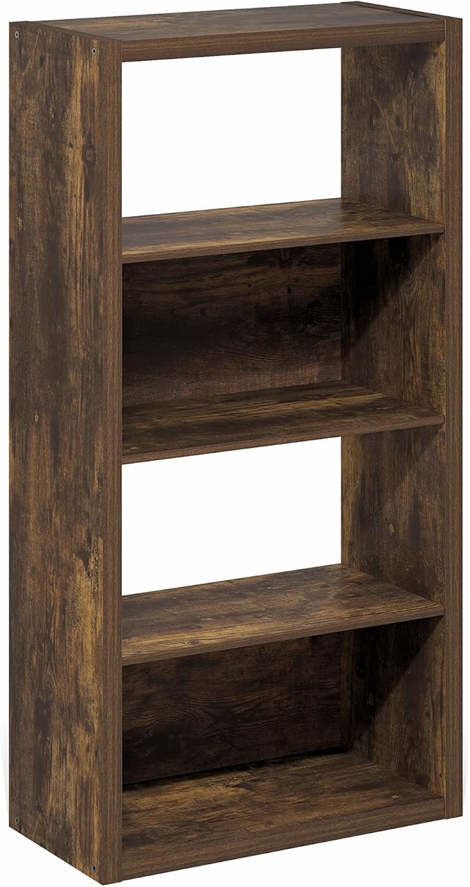 Furinno Viola Book Shelf, 4-Tier Bookshelf, Extra Thick Frame Bookcase with Open Shelf, Open Back Design, 11.3" x 23.2" x 45.4", for Living Room, Bedroom, Home Office, Amber Pine