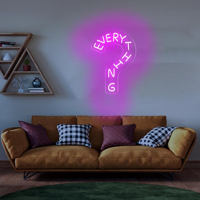 Everything Question Mark LED Neon Sign Aesthetic Pink Wall Decor for Bedroom Dorm Office Creative Spaces Neon Night Light for Minimalist Room