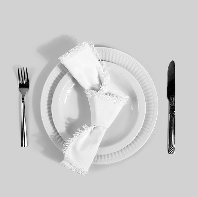 FINGERCRAFT Natural Cotton Napkin Set of 12 20x20 inch Dinner Napkins - Washable Soft Premium Reusable Perfect Fall Thanksgiving Table Napkins for Family Dinners Christmas Weddings Everyday Use White