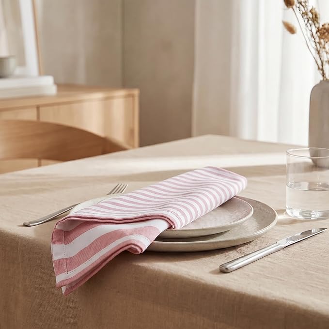 Urban Villa Cloth Napkins 100% Cotton Highly Absorbent Washable Reusable Premium Dinner Napkins Ideal for Gifts for Mothers Day Hotel Farmhouse Parties - Garnet Red Stripes (20" x 20", Set of 12)