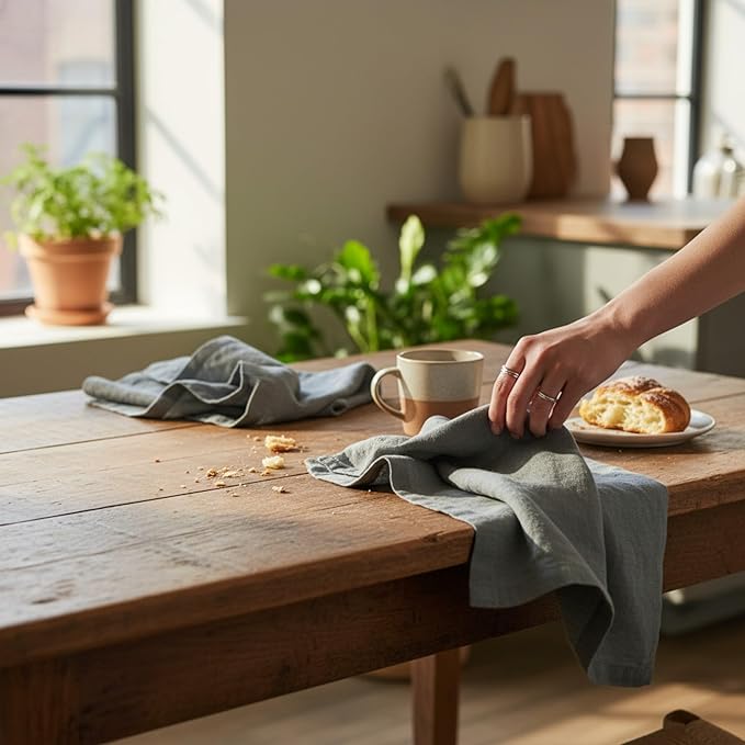 Linen Napkins –100% French Flax – Stonewashed Pure Linen Cloth Napkins - Size 18 Inch x 18 Inch – Set of 4 (Mid Gray)