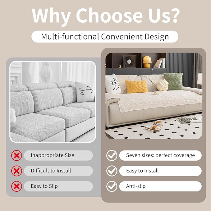 Geometric Jacquard Plush Warm Sofa Couch Cover, Soft Funny Fuzzy Couch Covers, Non Slip Sectional Sofa Slipcover, Cozy Washable Furniture Protector for Kids, Pets (Beige White, 36"x 83")