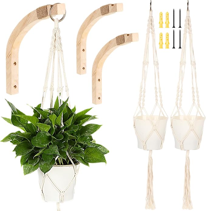 Colingmill 4 Pack Plant Wall Hanger for Indoor Plants 2 Pcs Plant Hangers Indoor Wall Mount 2 Pcs 41'' Macrame Plant Hangers Indoors Plant Hooks for Wall Outdoor Flower Pots Garden Decoration