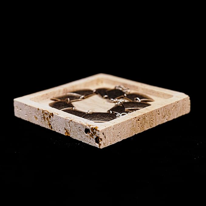 Natural Travertine Marble Square Jewelry Tray, 4.9" – Decorative Stone Accessory Dish for Rings, Earrings, Necklaces, Perfume and Keys, Gift for Women (Travertine)