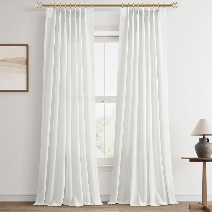 Aersas Ivory White Pinch Pleat Linen Curtains 120 Inch Length 2 Panels Set for Bedroom Dinging Room Semi Sheer Boho Farmhouse Neutral Window Curtains 120 Inches Long for Living Room Nursery 40x120