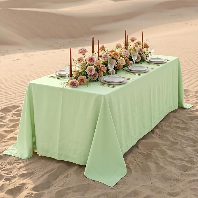 Solino Home Linen Tablecloth for Rectangle Tables 60 x 108 Inch - 100% Pure Linen Pastel Green Table Cloth - Fete, Machine Washable Cloth Tablecloth for Summer