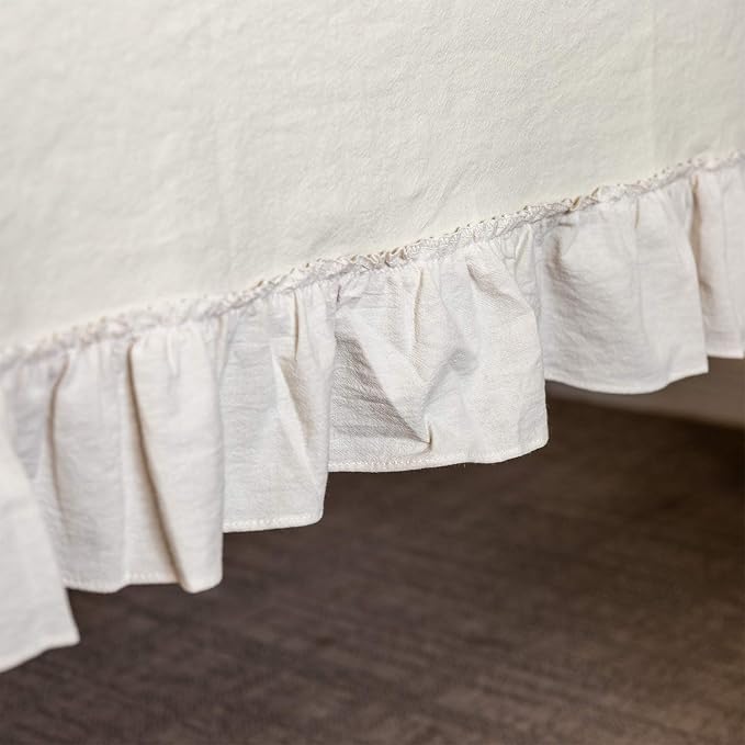 GLORY SEASON Retro Farmhouse Ruffle Tablecloth Cotton Flounces Trim Washable Table Cover Tablecloths for Rectangle Table Baby Shower Kitchen Party Wedding Decor 60''x102''