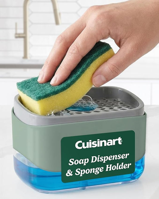 Cuisinart 2-in-1 Dish Soap Dispenser with Sponge Holder and Sponge for Kitchen Sink – Soap Pump Organizer Set with Tray, Countertop Caddy for Dishes, Dishwashing Liquid Dispenser, Sink Essentials