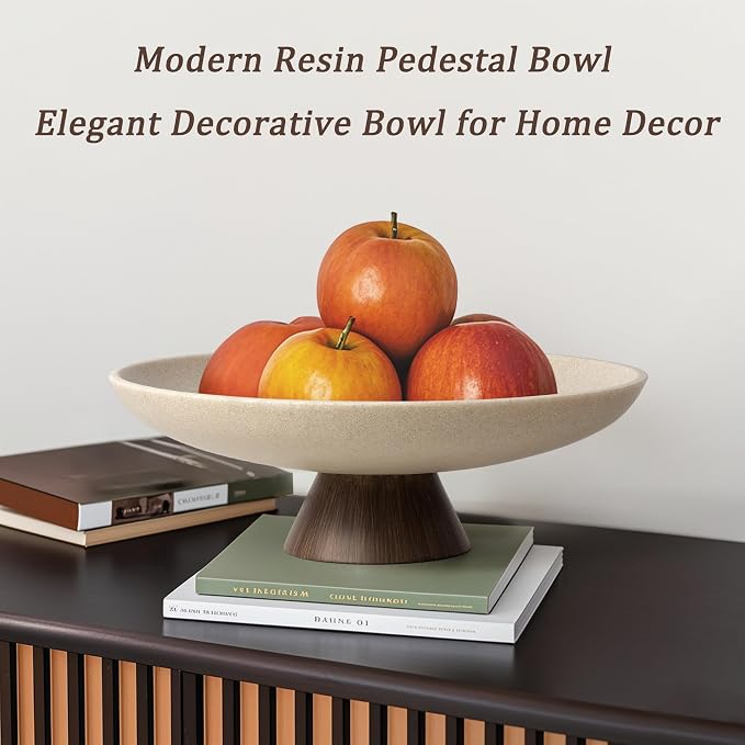 YMXYJM Modern Resin Pedestal Decorative Bowl, Large Fruit Bowl for Kitchen Counter, Stylish Key Bowl for Entryway Table, Brown