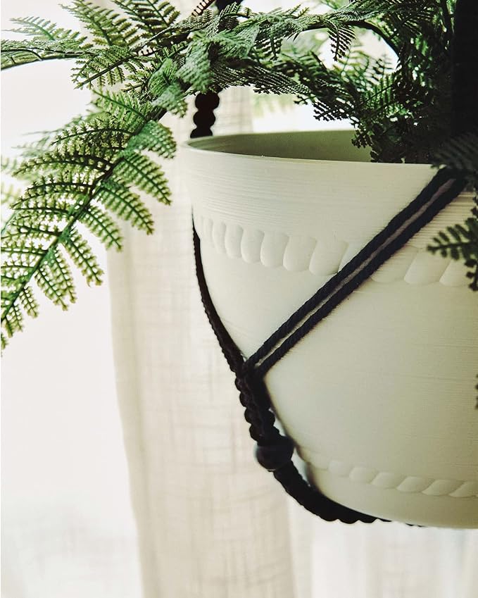 Bouqlife 43 Inches Macrame Plant Hanger Large for 14 inch Pot Extra Long No Tassel Cotton Rope Hanging Plant Holder with Hooks Bohemian Home Décor Black 2Pack