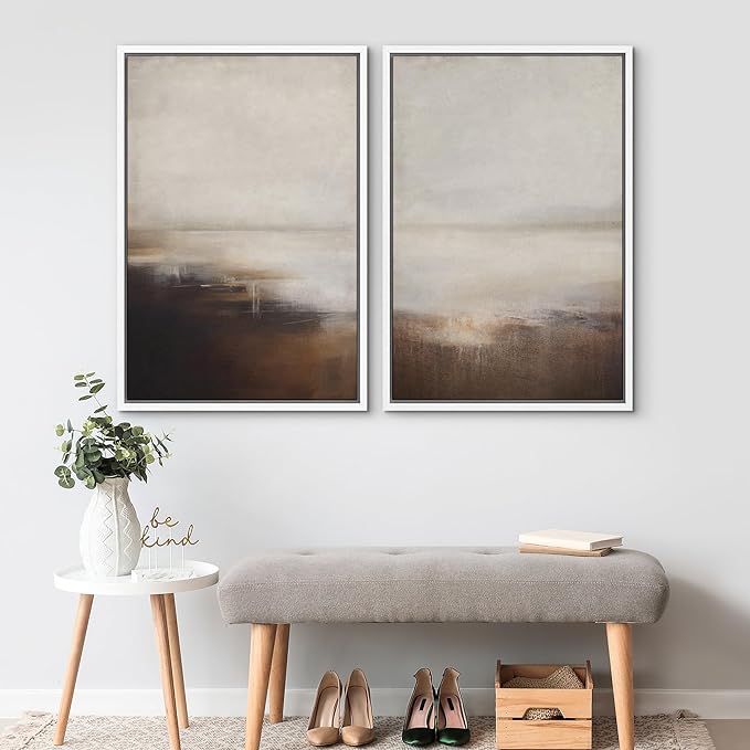 SIGNWIN Framed Canvas Print Wall Art Neutral Landscape Subtle Brown and Gray Tones Illustrations Modern Art Decorative Contemporary for Living Room, Bedroom, Office - 24"x36"x2 White
