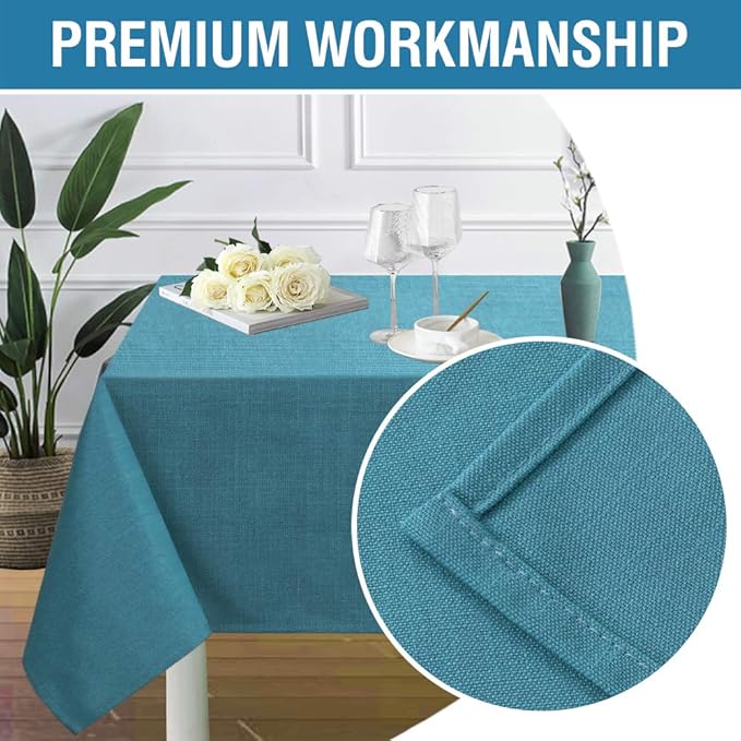 H.VERSAILTEX Linen Textured Table Cloths 60 x 104 Inch Premium Solid Tablecloth Spill-Proof Waterproof Table Cover for Dining Buffet Feature Extra Soft and Thick Fabric Wrinkle Free, Teal