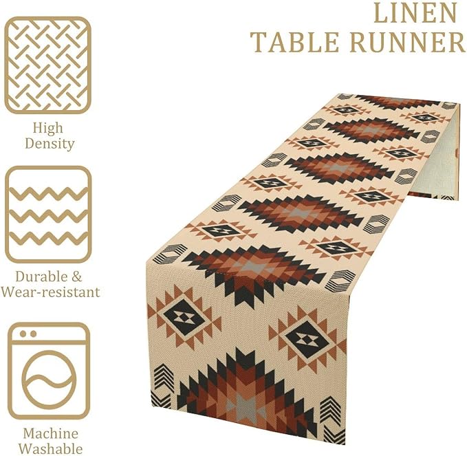 Aztec Southwest Table Runner,Ethnic Style Design Geometric Table Runners Table Setting Decor for Garden Farmhouse Wedding Party Holiday Dinner Home Coffe 13x36 Inch