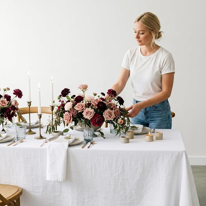 Solino Home White Linen Tablecloth 60 x 84 Inch - 100% Pure Linen Table Cloth for Rectangle Tables - Fete, Machine Washable Tablecloth for Summer, 4th of July