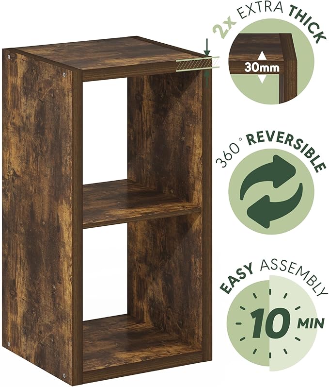 Furinno Cubicle Book Shelf, 2-Cube Bookshelf, Extra Thick Frame Horizontally & Vertically Reversible Bookcase with Open Back, 14.6" x 16" x 30", for Living Room, Bedroom, Home Office, Amber Pine