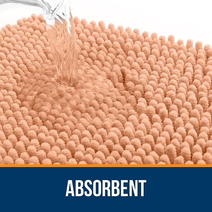 OLANLY Toilet Rugs U-Shaped 20x20, Extra Soft Absorbent Chenille Contour Bathroom Rugs for Toilet, Dry Quickly, Machine Washable, Non-Slip Bath Mat, Peach