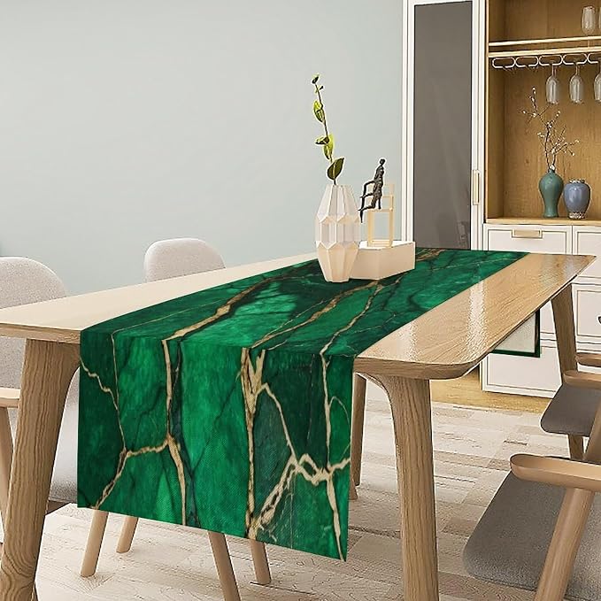 Emerald Green Table Runner,Modern Abstract Art Pattern Table Runner for Coffee Table Dining Room Table Bedroom Party Holiday Decor 13x120inch