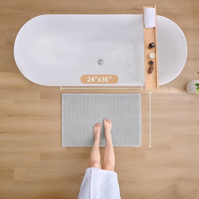 ILANGO Upgraded Waffle Bath Mat,Super Absorbent Boho Non Slip Bathroom Rugs Quick Dry,Ultra Soft Machine Washable Mats with Tassels for Floor,24x36,Light Grey