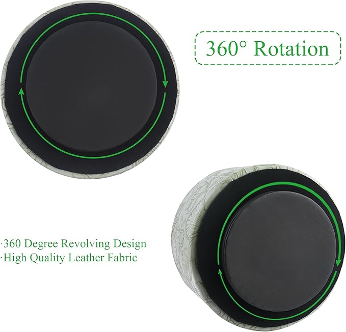 Round Leather Art Supply Organizer,Remote Control Holder,360 Degree Spinning,Multi-Functional Pencil Holder,4 Compartments Desktop Stationary Organizer(1-Carved Green)