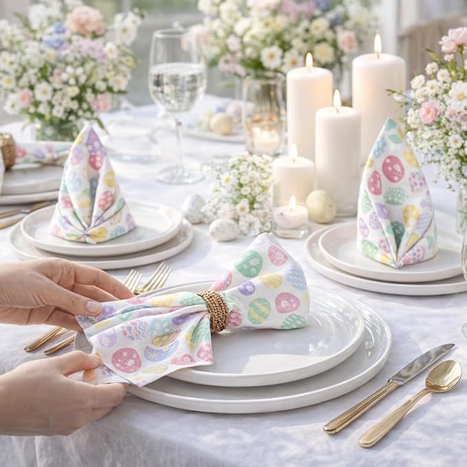 Urban Villa Cloth Napkins 100% Cotton Highly Absorbent Washable Durable Reusable Premium Dinner Napkins Ideal for Gifts for Mothers Day Hotel Farmhouse Parties - Easter Print (20" x 20", Set of 12)