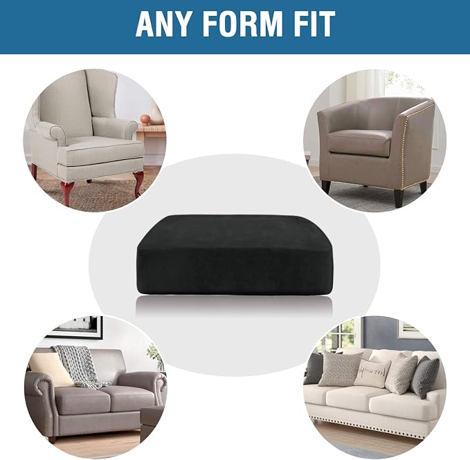 H.VERSAILTEX Velvet Stretch Couch Cushion Cover Plush Cushion Slipcover for Chair Loveseat Sofa Cushion Furniture Protector Seat Cushion Sofa Cover (3 Piece Sofa Cushion Covers, Black)