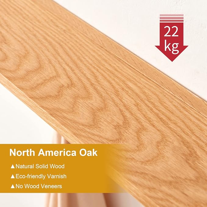 Coat Rack Shelf Wall Mounted Oak Wood Entryway Shelf with 5 Hooks Wall Coat Hook Rack with Floating Shelf for Bedroom, Living Room, Kitchen (Natural,20 inch)