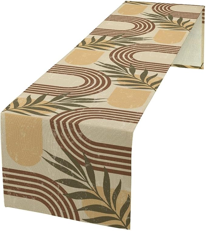 Mid Century Modern Table Runner Tropical Palm Leaves Boho Rainbow Decor for Dresser Coffee Table Dining Indoor Kitchen Wedding Holiday Picnic Party Camp 13x70in