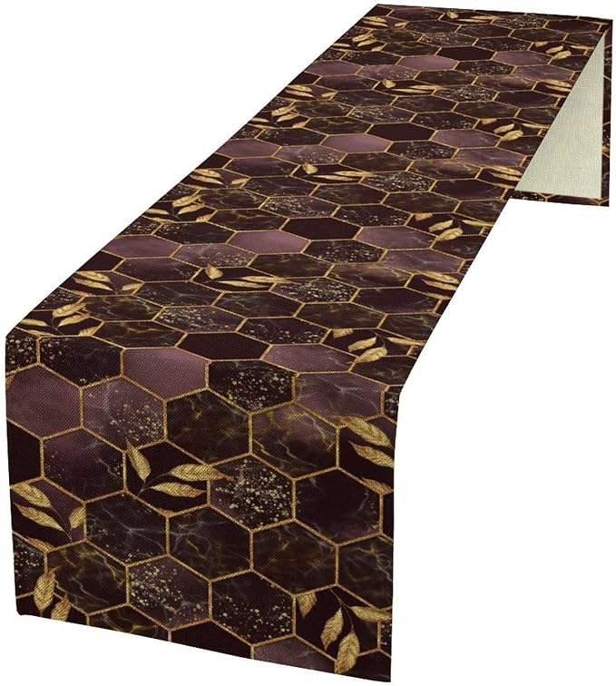 Marble Table Runner,Black Red Golden Marble Texture Abstract Art Pattern Table Runner for Coffee Table Dining Room Table Bedroom Party Holiday Decor 13x108inch