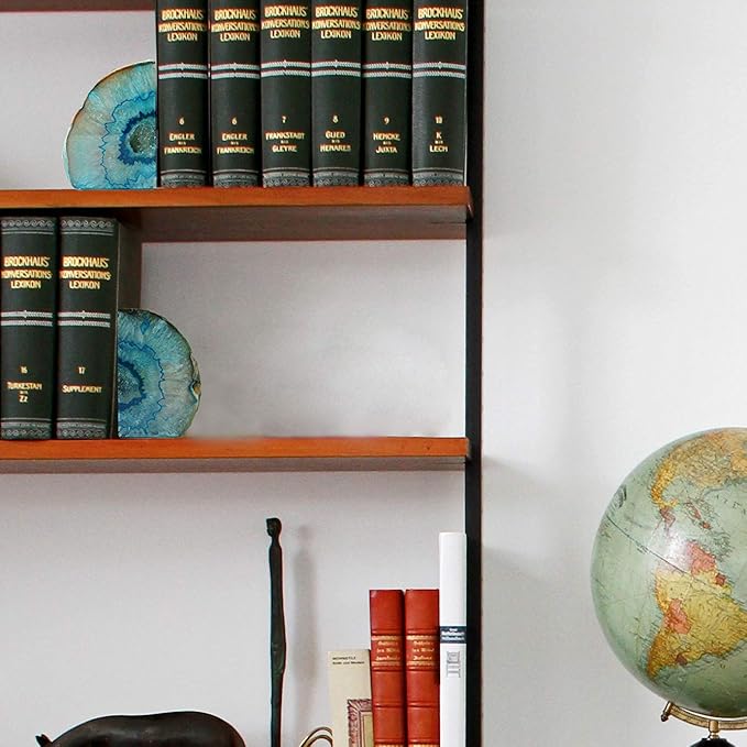 AMOYSTONE Teal Agate Bookends, Large Decorative Crystal Stone Ends 4-6 LBS for Heavy Books, Perfect for Study Room and Office Bookshelf Decor