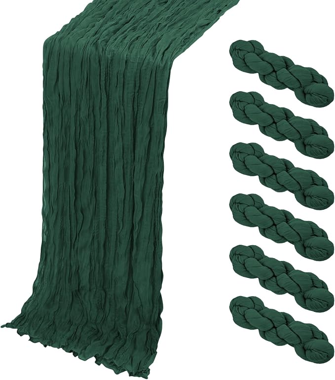 6 Pack Emerald Green Cheesecloth Table Runner, 17 x 108 Inch, Gauze Cheese Cloth Table Runner Rustic Sheer Runner for Wedding Birthday Party Baby Shower Table Decor(Emerald Green)