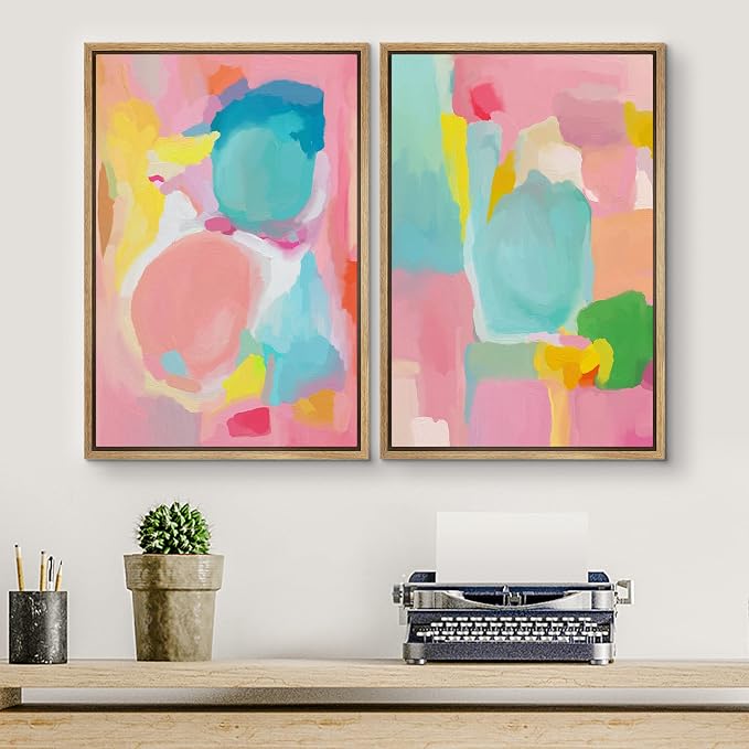 SIGNLEADER Framed Canvas Print Wall Art Set Pastel Watercolor Paint Landscape Abstract Shapes Digital Art Modern Art Decorative Minimal Relax/Zen for Living Room, Bedroom, Office - 24"x36"x2 NATURAL