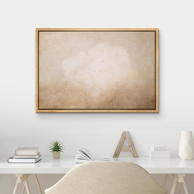 MUDECOR Framed Canvas Print Wall Art Vintage Neutral Minimalist Beige Grunge Abstract Illustrations Minimalism Decorative Bohemian Colorful Zen for Living Room, Bedroom, Office - 16"x24" NATURAL