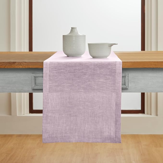 Solino Home Linen Chambray Lavender Table Runner 108 Inches Long - Athena, 100% Pure Linen 14 x 108 Inch Table Runner for Summer